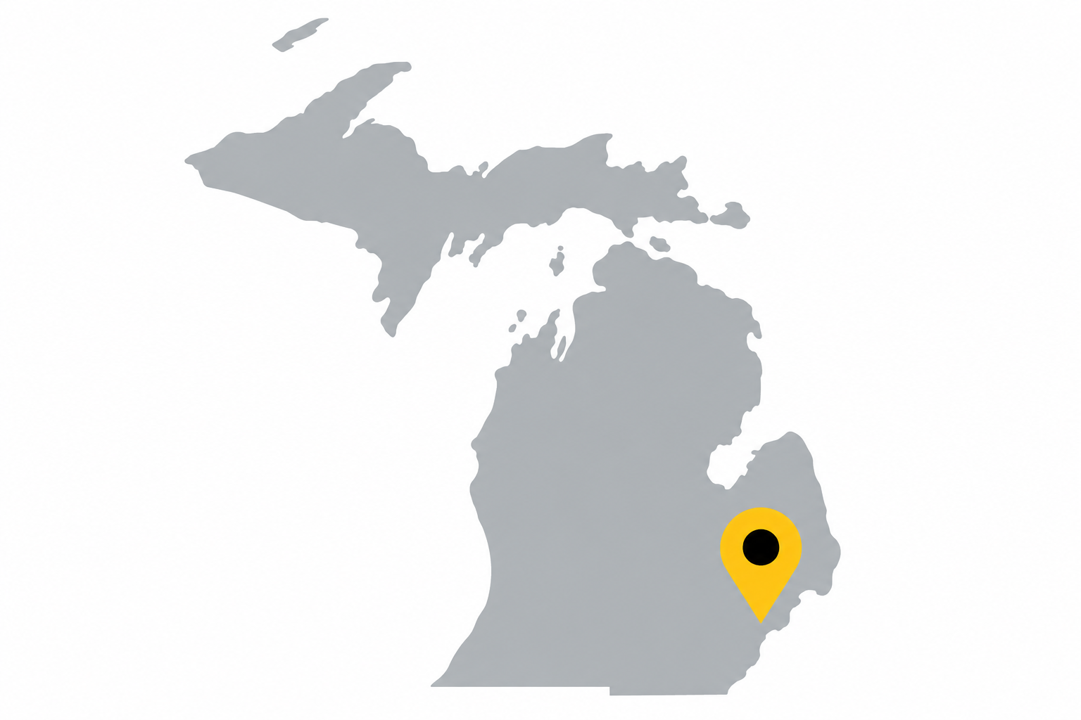 Michigan map with location marker near Detroit